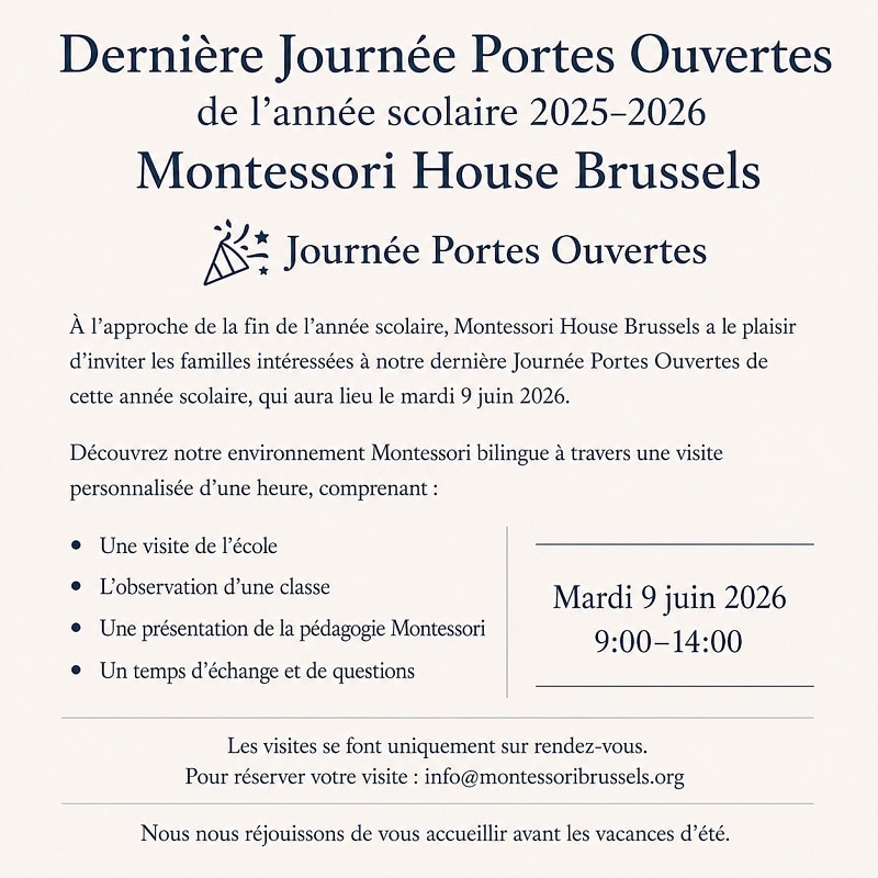 Portes ouvertes 2026 juin Montessori house brussels